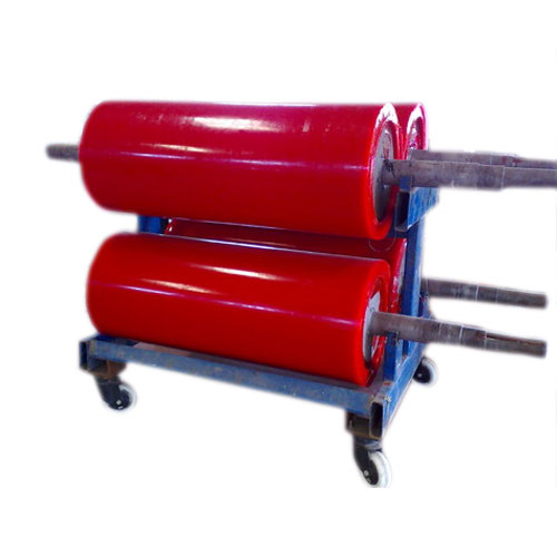 four heavy duty red polyurethane rollers for industries